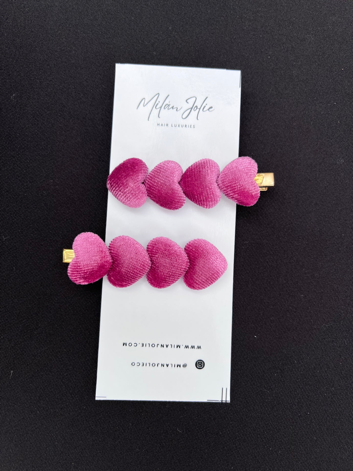 Velvet Heart Clips Pink