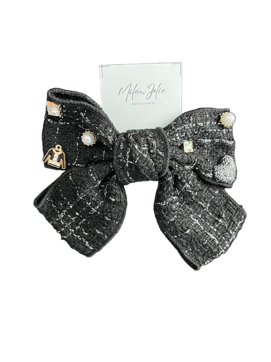 Coco Black Tweed Barrette Bow
